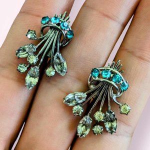 Sterling Carl Art Rhinestone Screwback Earrings Signed